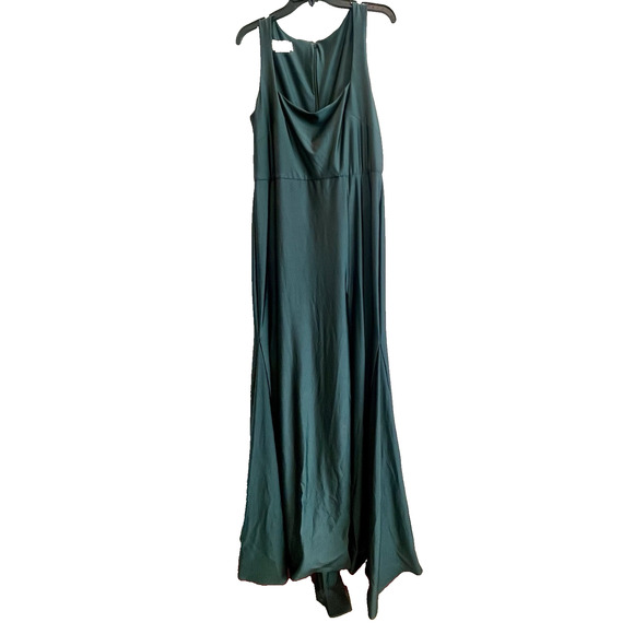 Women's Square Neck Satin Mermaid Dress Green XL Train 💚NEW💚Cynthia & Sahar - Picture 3 of 9